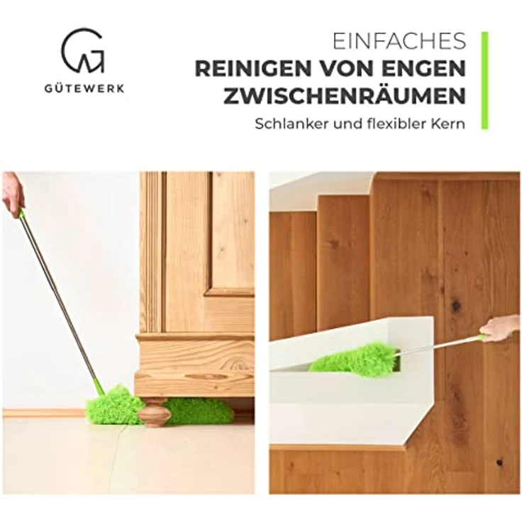 GÜTEWERK Teleskop Staubwedel waschbar - 140 cm lang - ausziehbar Staubwischer Teleskopstiel Mikrofaser Staub dust Wischer extendable Feather Duster Teleskopgriff Staubbürste Teleskopstange Wischer – Bild 4