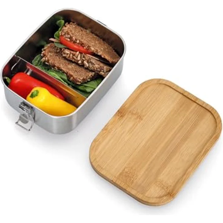 Zeller Present Lunchbox, hochwertige Edelstahl Brotdose mit Bambus Deckel, 770 ml, inkl. Trenner – Bild 3