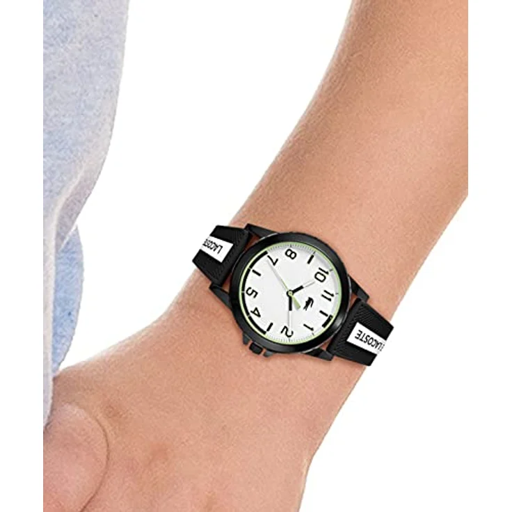 Lacoste Analog Quarzuhr für Jungen mit Silikonarmband, weißes Zifferblatt und schwarzes petit piqué Muster – Bild 4