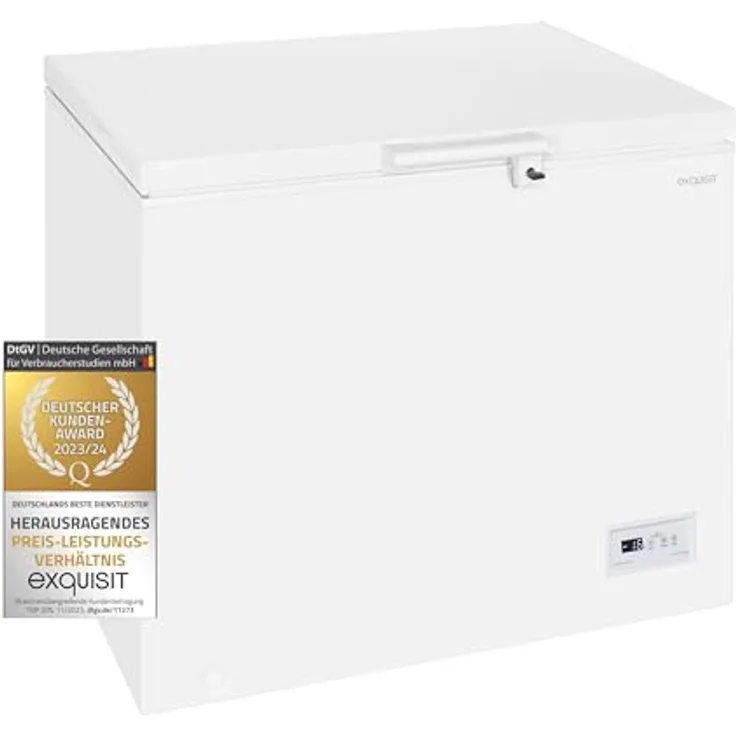 Exquisit Gefriertruhe GT265-HE-040D weiss | Tiefkühltruhe groß 254 L Volumen | 4 Sterne Gefrieren | 2 Einhängekörbe | LED-Licht