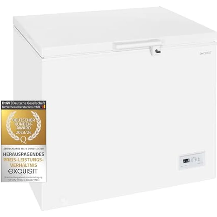 Exquisit Gefriertruhe GT265-HE-040D weiss | Tiefkühltruhe groß 254 L Volumen | 4 Sterne Gefrieren | 2 Einhängekörbe | LED-Licht – Bild 1