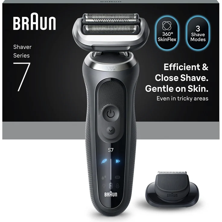 Braun Rasierapparat Series 7 72-G1200s, elektrischer Folienrasierer mit Präzisionstrimmer, grau, wasserfest, 60 Minuten Akkulaufzeit