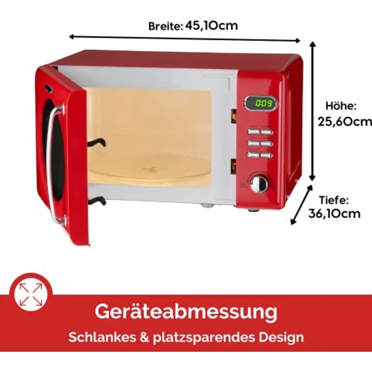 Wolkenstein MW720 FRW RETRO Mikrowelle, Standgerät, 700 Watt, 20 Liter Garraum, rot – Bild 6