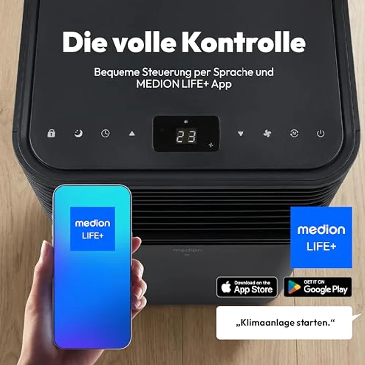 MEDION Smarte Mobile Klimaanlage P701, 7000 BTU, 3in1 Kühlen Entfeuchten Ventilieren, App- und Sprachsteuerung, bis 25m², dunkelgrau – Bild 5