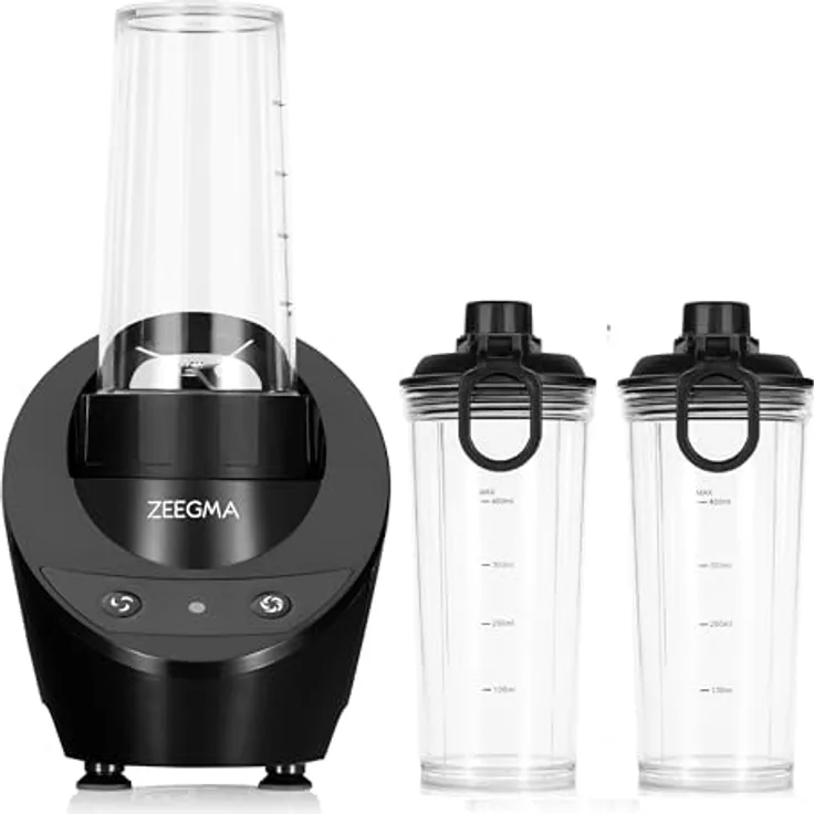 Zeegma VITAMINE BASE Elektrischer Mixer für Cocktails und Smoothies, 300 W, 2 austauschbare Flaschen 400 ml, 2 Geschwindigkeiten, Zerkleinern von Eis und Nüssen
