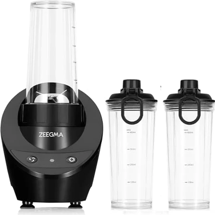 Zeegma VITAMINE BASE Elektrischer Mixer für Cocktails und Smoothies, 300 W, 2 austauschbare Flaschen 400 ml, 2 Geschwindigkeiten, Zerkleinern von Eis und Nüssen – Bild 1
