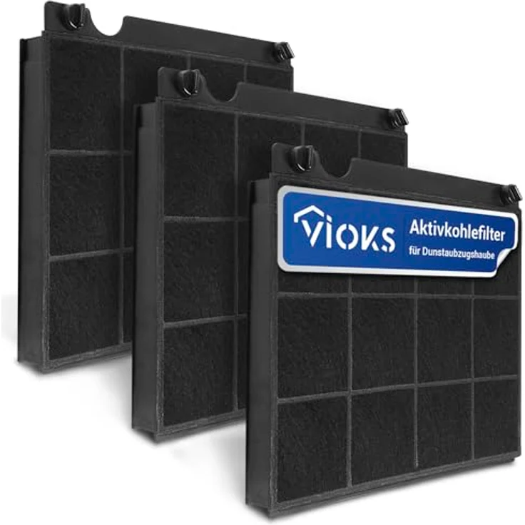 VIOKS Aktivkohlefilter Set für Dunstabzugshaube, 3 Ersatzfilter für Elica Model 15 & kompatible Modelle, effiziente Geruchsbeseitigung, Maße: 225x210x40 mm – Bild 1