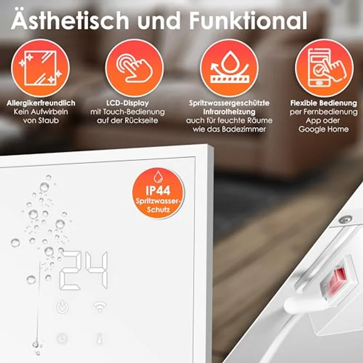 KESSER Infrarotheizung, 350W Energiesparend Infrarot Standgerät & Wandmontage Elektroheizung, IP44 Spritzwasserschutz, Allergikerfreundlich – Bild 4