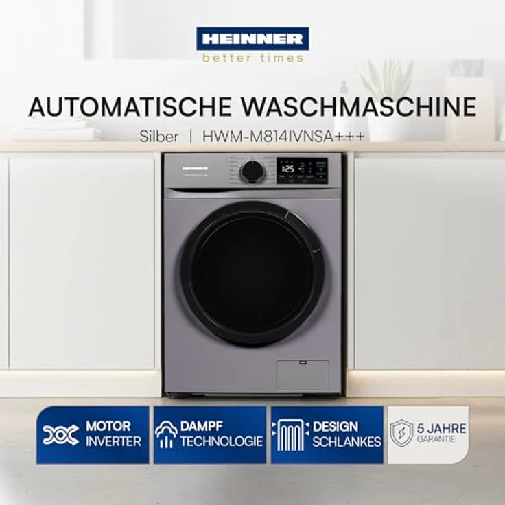 Heinner HWM-M814IVNS, Frontlader Waschmaschine, 8 kg, Energieeffizienzklasse A, 1400 U/min, 72 dB – Bild 5