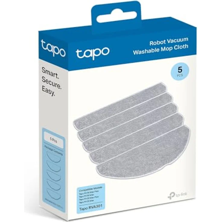 Tapo RVA301 Waschbares Wischmopptuch für Saugroboter, 5 Stück, kompatibel mit Tapo RV30 Max Plus, RV30 Max, RV20 Max Plus, RV20 Max, wiederverwendbar und leicht zu reinigen – Bild 4