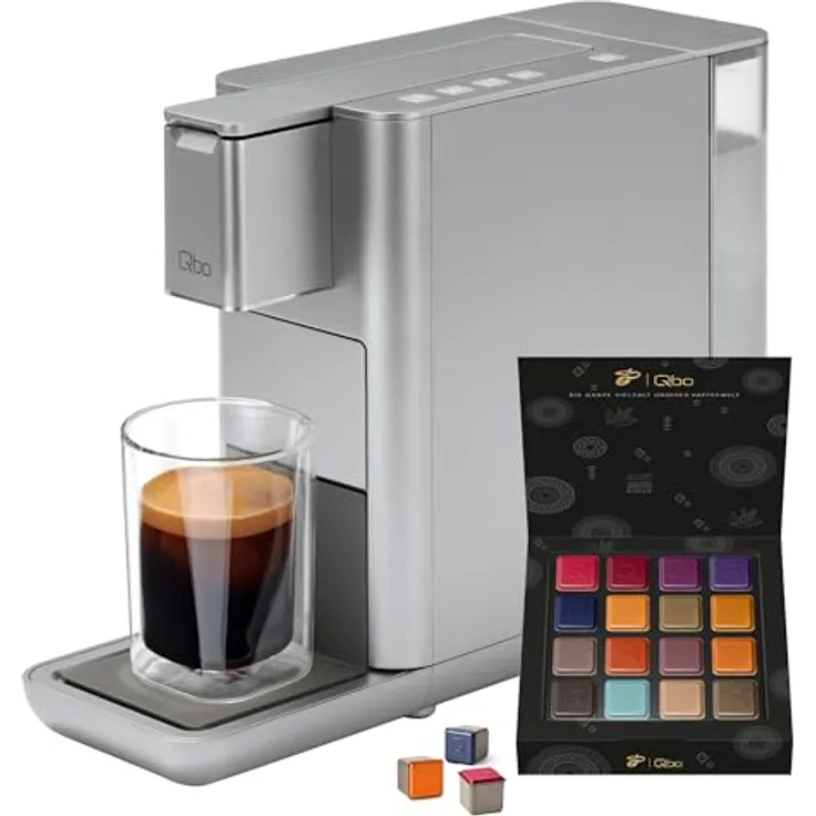 Tchibo Qbo ICONIC Premium Kapselmaschine, 19 Bar PressBrew™ Brühtechnologie, inklusive 16 Kaffeekapseln, Grau