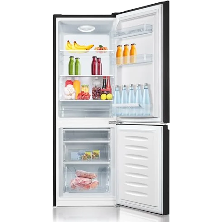 Heinrich´s HEINRICHS Kühlgefrierkombination 175Liter, Kühlvolumen 122L, Gefrierfach 53L,LED Beleuchtung,Kühlschrank Türanschlag wechselbar, leise 39dB,große Tiefkühlboxen, 7 Temperaturstufen, schwarz – Bild 4
