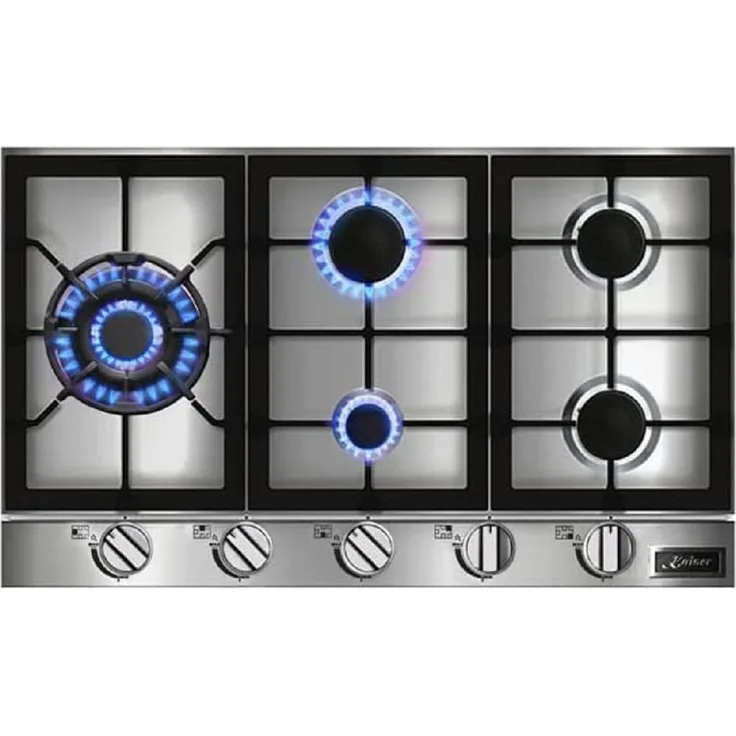 Kaiser Küchengeräte KCG 9357 Turbo Gas-Kochfeld, 90 cm Edelstahl, 5 Brenner inklusive 3,8 kW WOK Turbo-Brenner