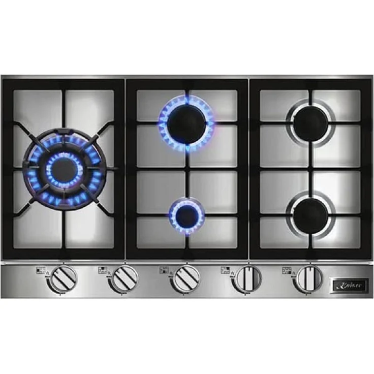 Kaiser Küchengeräte KCG 9357 Turbo Gas-Kochfeld, 90 cm Edelstahl, 5 Brenner inklusive 3,8 kW WOK Turbo-Brenner