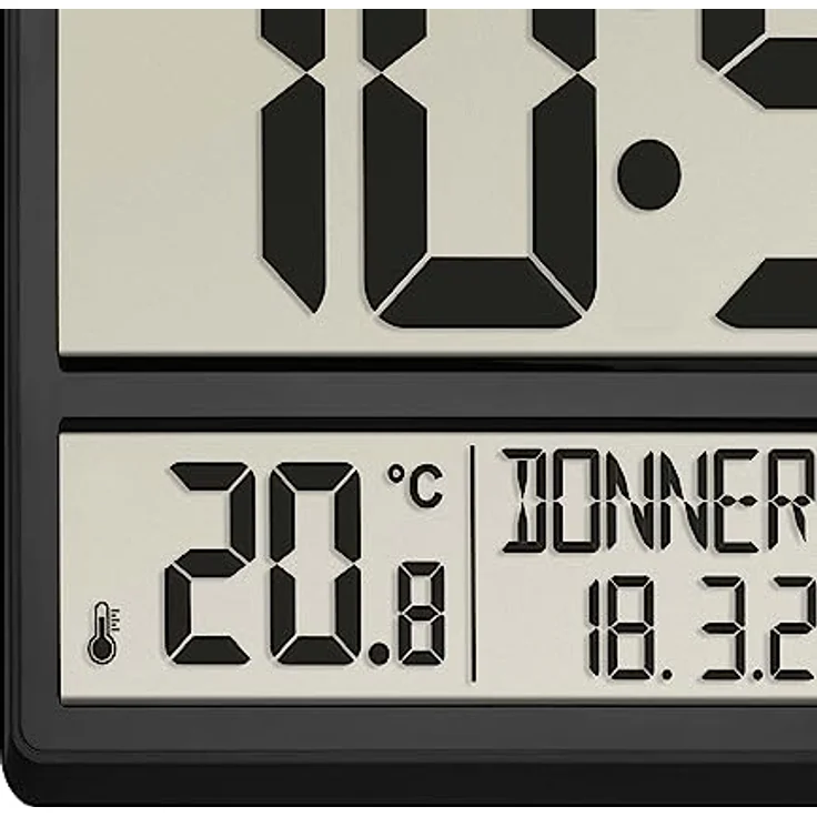 TFA Dostmann XL Wanduhr digital, 60.4520.01, mit Temperatur und Luftfeuchtigkeit, Wochentag (8 Sprachen), Funkuhr, gut ablesbar, groß, schwarz – Bild 5