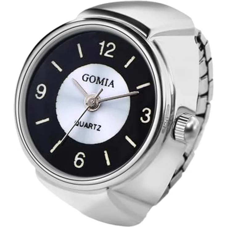JewelryWe Ringuhr Damen, Elastisch und Wasserdicht, Klassische Analog Quarz Fingerringuhr mit Schwarz Rundem Zifferblatt und Legierungsband – Bild 1