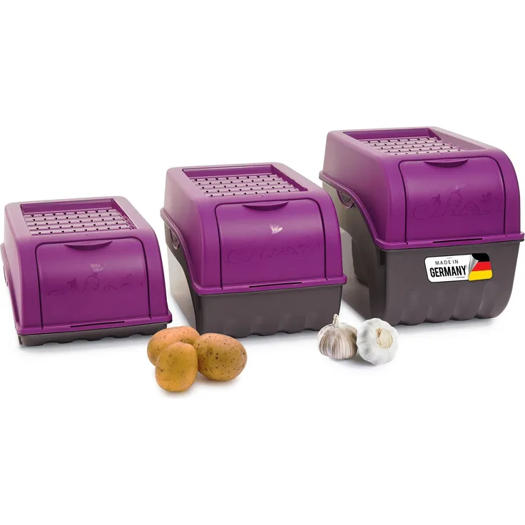 Novaliv Gemüseboxen Kartoffelboxen Vorratsbehälter 3,5l bis 9l (Lila, 1x Set 3,5l+5l+9l) - Platzsparend stapelbare Vorratsdosen mit großer Öffnung und idealer Luftzirkulation