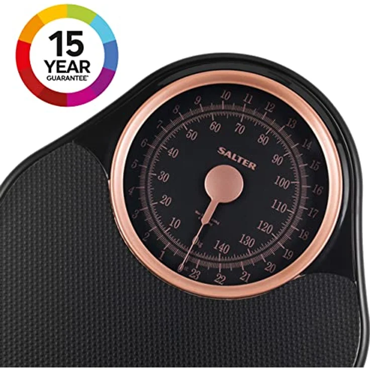 SALTER 145 RGFEU16 mechanische Doktorwaage, Körperwaage bis zu 150 kg, leicht ablesbare Skala mit Drehzeiger, große Trittfläche mit strukturierter Vinyl-Matte, Keine Batterien erforderlich, roségold – Bild 4