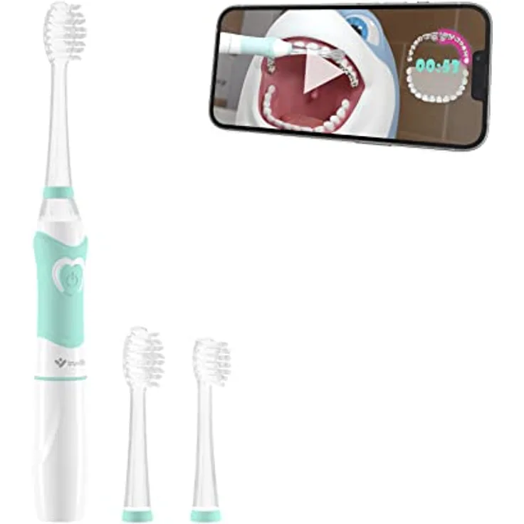 TrueLife SonicBrush Kid G Sonische Zahnbürste für Kinder von 5-9 Jahren, Lehrvideo, 3 Bürstenköpfe, Timer, weiche Borsten, 30 Tieraufkleber, LED Beleuchtung, Batteriebetrieben, kompaktes Design,