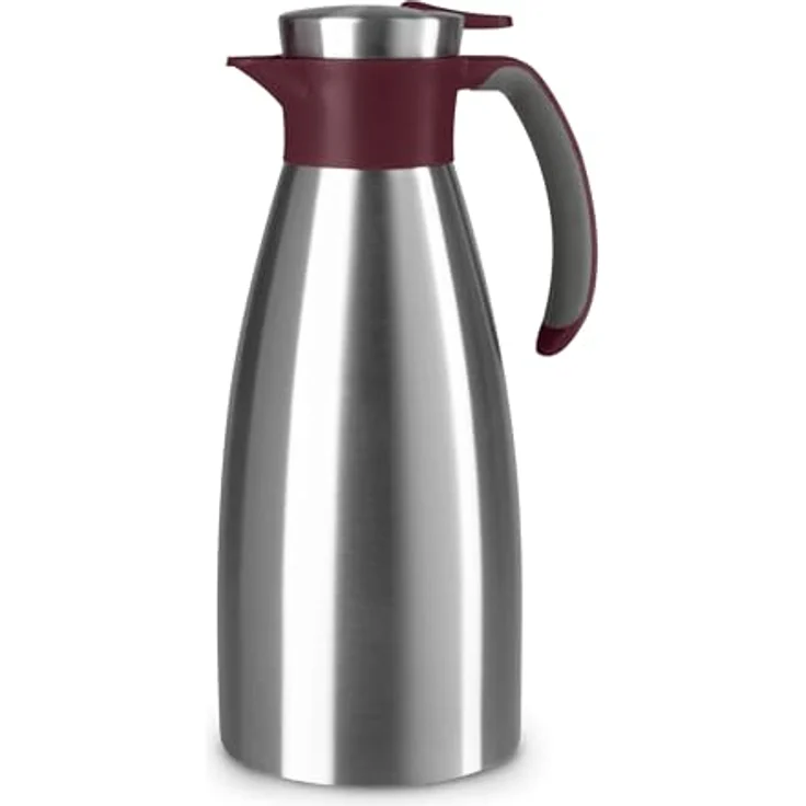 Emsa Soft Grip Isolierkanne, 1,5 Liter, Edelstahl, 12 Stunden heiß + 24 Stunden kalt, Auslaufsicher, Rutschfester Griff, Farbe Weinrot N4120500 – Bild 1