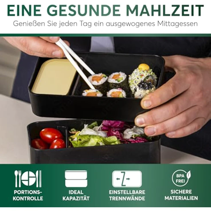 UMAMI Lunchbox All-in-1 1,2L, Auslaufsichere Brotdose mit Besteck und 2 Saucenbehältern, Fächer für Meal Prep – Bild 2