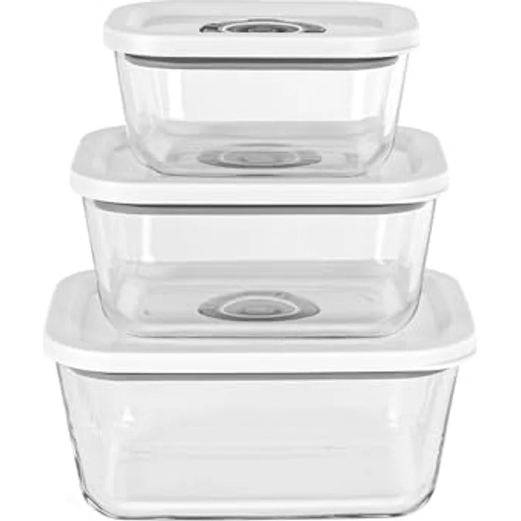 Rommelsbacher Vakuum Behälter Set VCG 1, 3 Borosilikatglas-Behälter, BPA-frei, hitzebeständig bis 230°C, gefriergeeignet bis -18°C, inkl. Vakuumierschlauch & Adapter – Bild 1