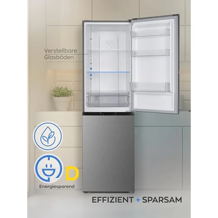 Heinrich´s HKS 3194, Kühlgefrierkombination mit 247L Gesamtvolumen, No Frost, 165L Kühlvolumen, 82L Gefriervolumen, leise 39 dB, Inox, Energieklasse D, LED Beleuchtung – Bild 2