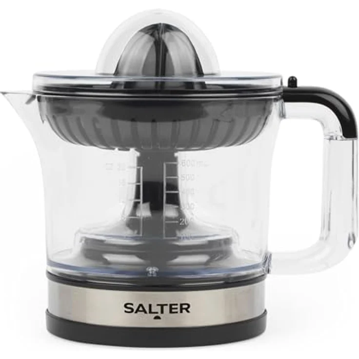 Salter Elektrische Zitruspresse, 600 ml Entsafter mit verstellbarem Fruchtfleischfilter und zwei Presseaufsätzen – Bild 1