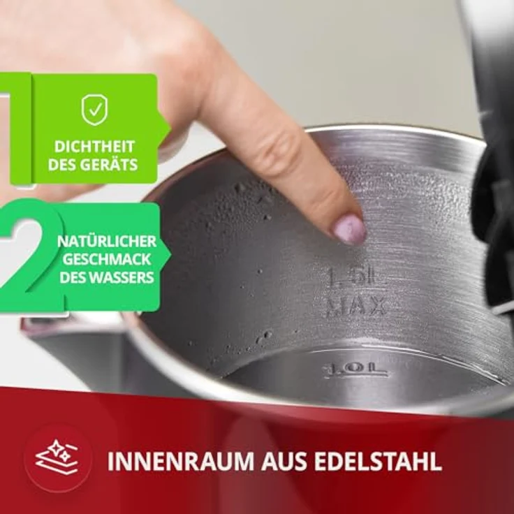 MPM MCZ-120/C Wasserkocher 1,5L, Doppelwand-Design, Temperaturregelung 40-100°C, Edelstahl-Innenbehälter, 2200W, Geräuscharm, Schwarz – Bild 4