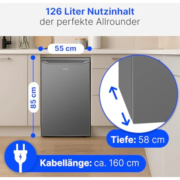 Bomann® VS 7258 inox, Kühlschrank ohne Gefrierfach, 126L, leise mit LED-Innenraumbeleuchtung und stufenloser Temperaturregelung, 85cm – Bild 7