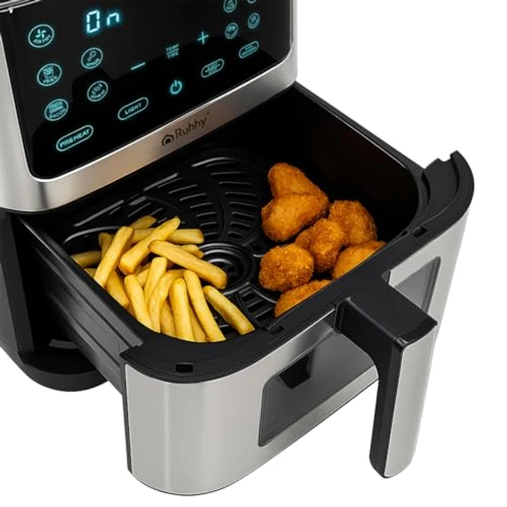 RUHHY Heißluftfritteuse 8L XXL mit Antihaftbeschichtung, Frittieren ohne Öl, Touchscreen mit 10 Programmen, gesundes Kochen für Familie – Bild 3