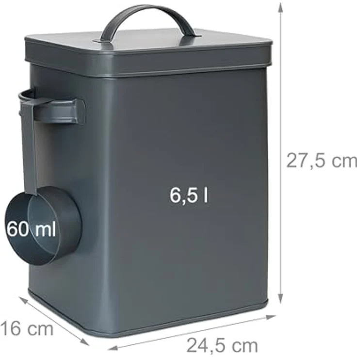 Relaxdays Metallbox 6,5 L Aufbewahrungsbox, luftdicht mit Dosierhilfe für Tierfutter & Kaffee, anthrazit – Bild 4