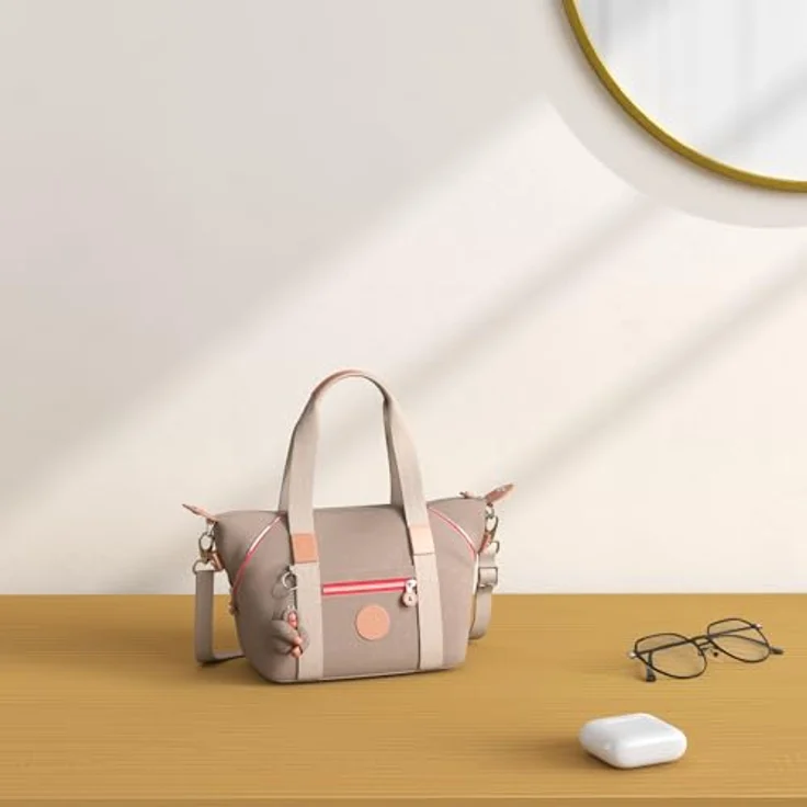 Kipling Art Mini Handtas, praktische Schultertasche mit abnehmbarem Umhängeriemen, True Beige C, Braun, mit 6 Nebenfächern und Schlüsselband – Bild 2