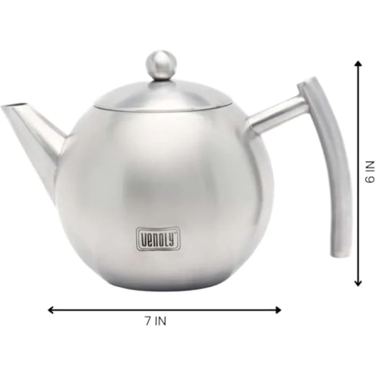 Edelstahl Teekanne mit abnehmbarem-Ei für losen & Teebeutel Spülmaschinenfest & hitzebeständig von venoly, edelstahl, silber, 1.5 Liter – Bild 6