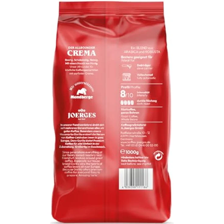 Joerges Gorilla Super Bar Crema 1kg, Kaffeebohnen – Bild 5