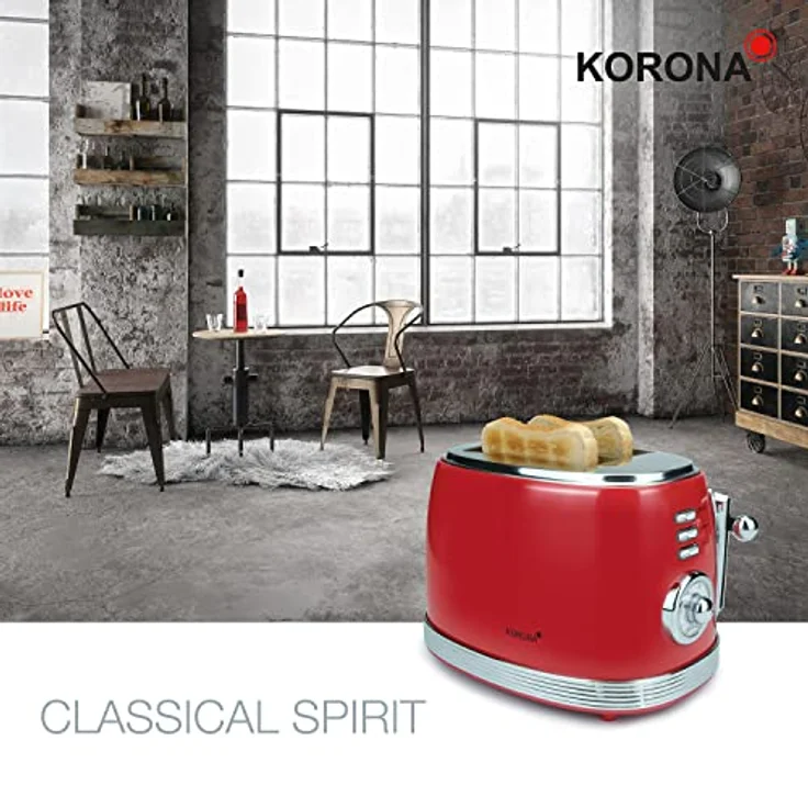 Korona Retro Toaster, 850 Wat, analoge Röstgradanzeige, 6 Bräunungsstufen, Vintage Design, rot – Bild 7