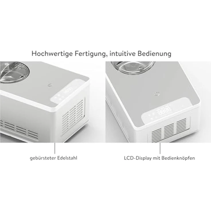 Springlane Eismaschine & Joghurtbereiter mit Kompressor, inkl. Rezeptheft, 2 l, 180 W, Elisa + 2 Aufbewahrungsbehälter Grau – Bild 6