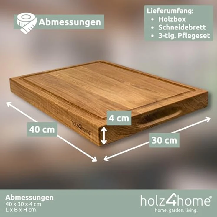 holz4home Schneidebrett Set Alina Aus massiver Eiche in Geschenkbox mit Pflegeutensilien | Handgearbeitet, Schnittfest und Antibakteriell | Echtholz | Massivholz Zum Zubereiten Und Servieren – Bild 5