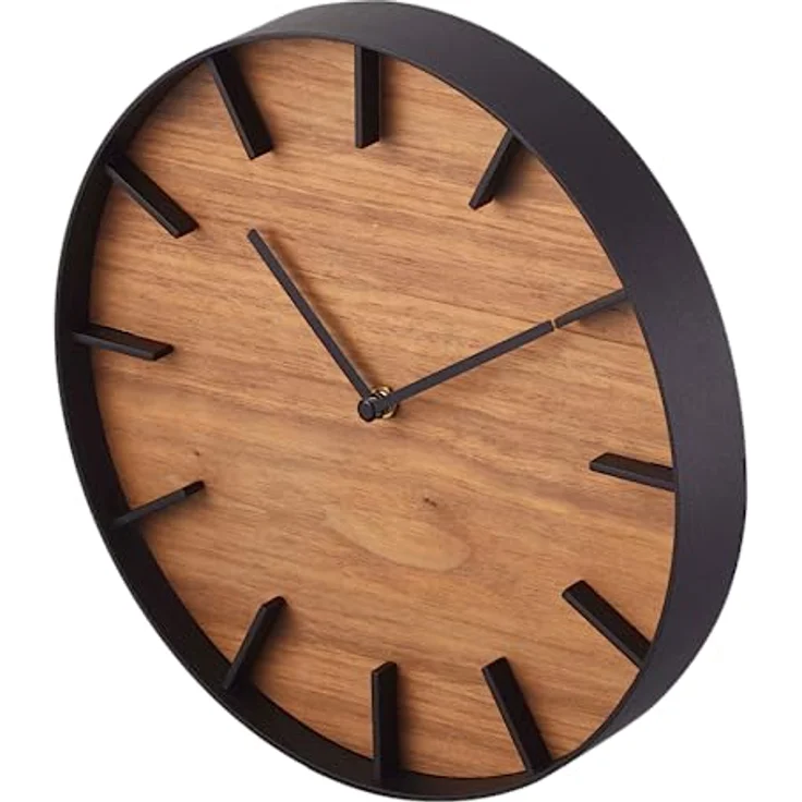 YAMAZAKI 4108 RIN Wanduhr, schwarz, Stahl/Schichtholz, Minimalistisches Design, 26,5 x 4,2 x 26,5 cm (LxBxH) – Bild 2