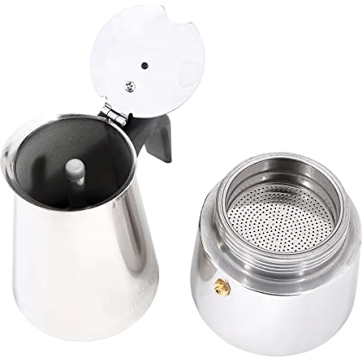 Any Morning Edelstahl Moka Pot, 200 ml, Induktionsgeeignet, 4-Tassen Espressokocher mit Sicherheitsventil, robust und stilvoll – Bild 5
