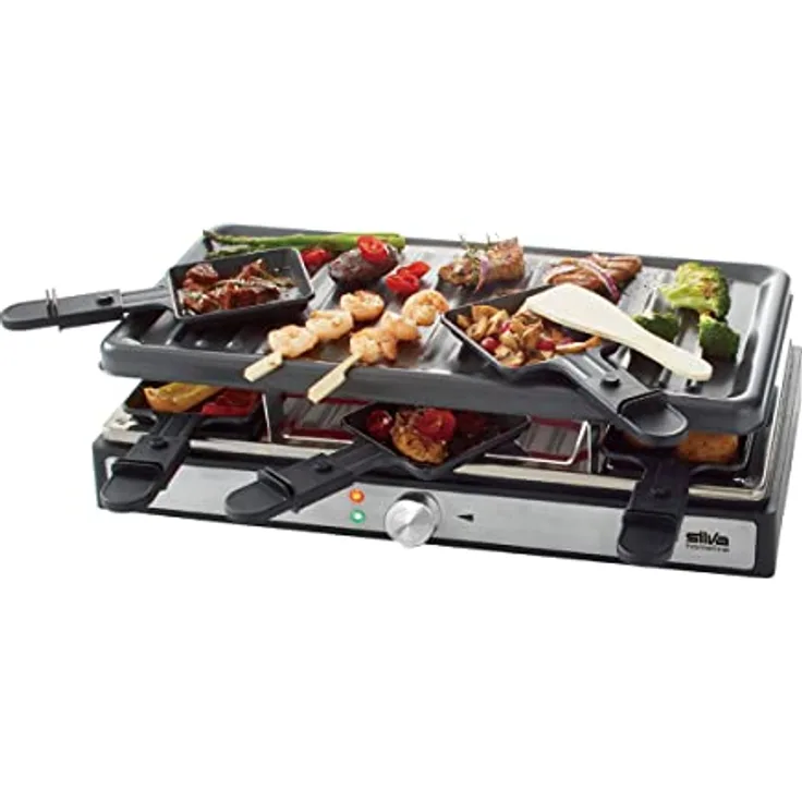 Silva Homeline PK-R 088 Raclette-Grill, 8 Pfännchen, 1400 Watt, schwarz