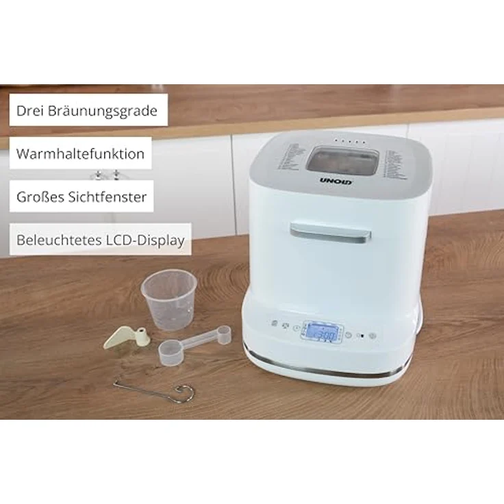 Unold Backmeister Bernd 68120, Brotbackautomat mit 19 Programmen, individueller Zeitvorwahl, LCD-Display, Antihaftbeschichtete Backform, Weiß – Bild 4