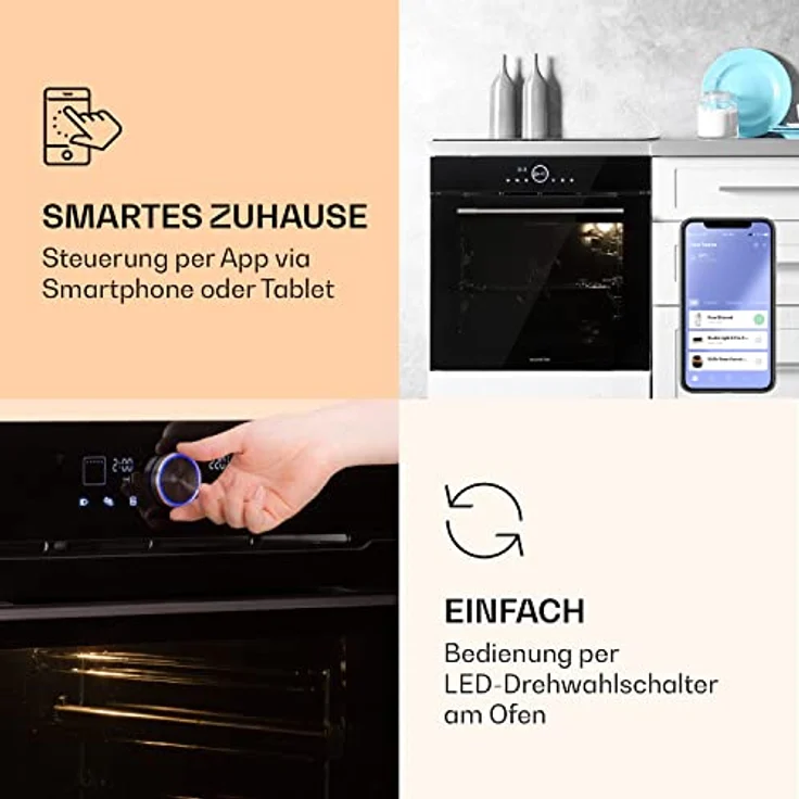 Klarstein Backofen, Einbau-Backofen mit 11 Modi, Backofen Einbaugerät mit Stecker, Einbaubackofen mit Auftau & Grill-Funktion, 73L Ofen mit App-Control & Drehschalter, Elektro-Backofen in Schwarz – Bild 3