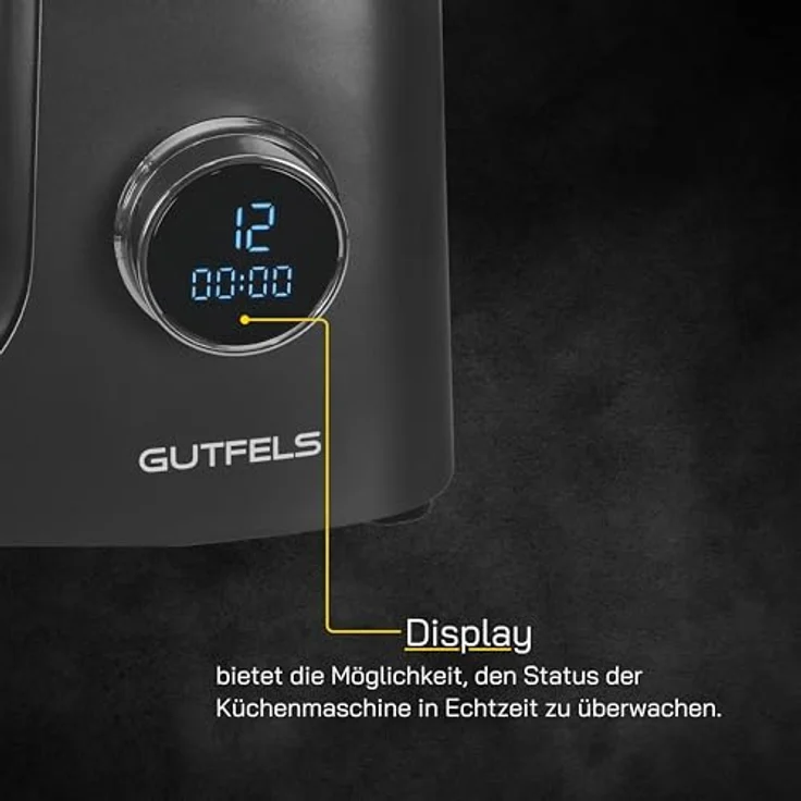 GUTFELS Küchenmaschine KITCHEN 5010 | 800 Watt | 6L Edelstahlschüssel | 12 Geschwindigkeiten | Display, silber – Bild 2