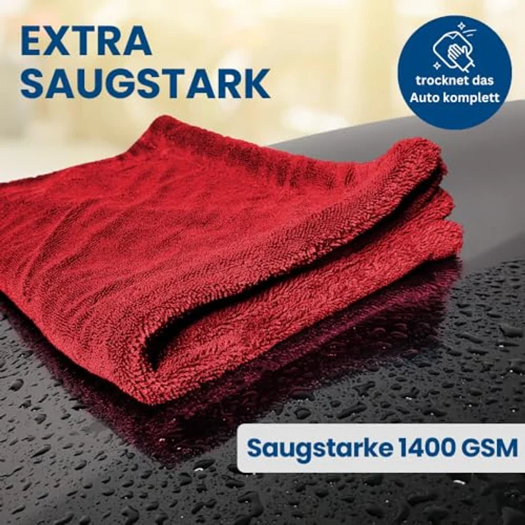 Ivality® Auto Trockentuch XXL 80x50 cm, 1400 GSM Ultra Saugstarkes Mikrofasertuch für fusselfreie Autopflege und Motorradreinigung, lackschonend und waschbar – Bild 2