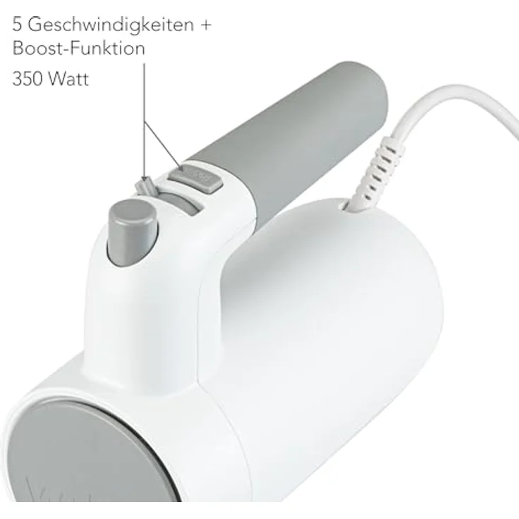 Wilfa Handmixer Easy Mix 350 | 5 Geschwindigkeiten, Boost- und Auswurf-Funktion | 2 Schneebesen, Zubehör-Halterung | 350 Watt, 1,4m Kabel | HM2W-350 (weiß-grau) – Bild 3