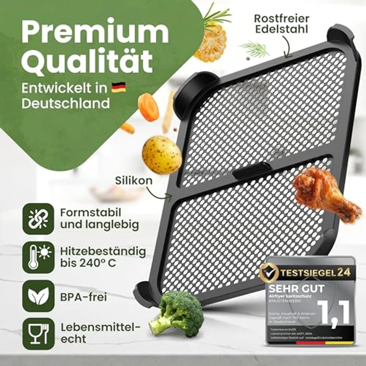 Krustenwerk 2x Premium Spritzschutz für Ninja Heißluftfritteuse AF400EU, passgenau, hitzebeständig bis 220°C, inkl. 150 Rezepte E-Book – Bild 5