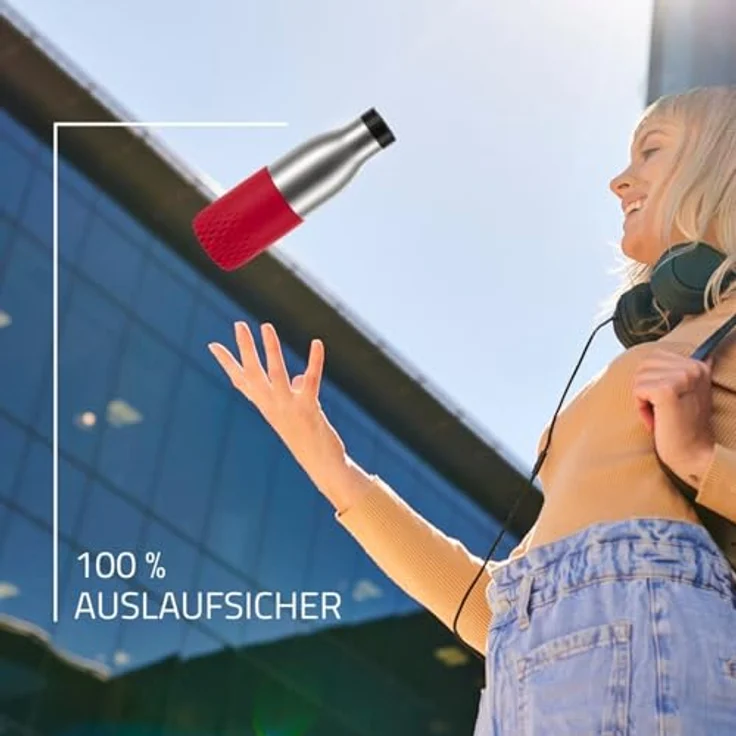 Emsa Bludrop Sleeve Isolier-Trinkflasche, 0,7 Liter, 100% dicht, Quick-Press Verschluss, 12h warm, 24h kühl, Edelstahl, Dunkelrot, spülmaschinenfest, N31128 – Bild 2