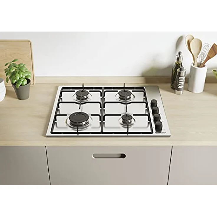 Candy Idea CHW6LBX/4U2 Gasherd, 4 Feuer, 60 cm, Erdgas, anpassbar an Butangas, 7,2 kW Leistung, seitliche unabhängige Bedienelemente, 2 Gitter, Flammsicherheitssystem, Edelstahl – Bild 2