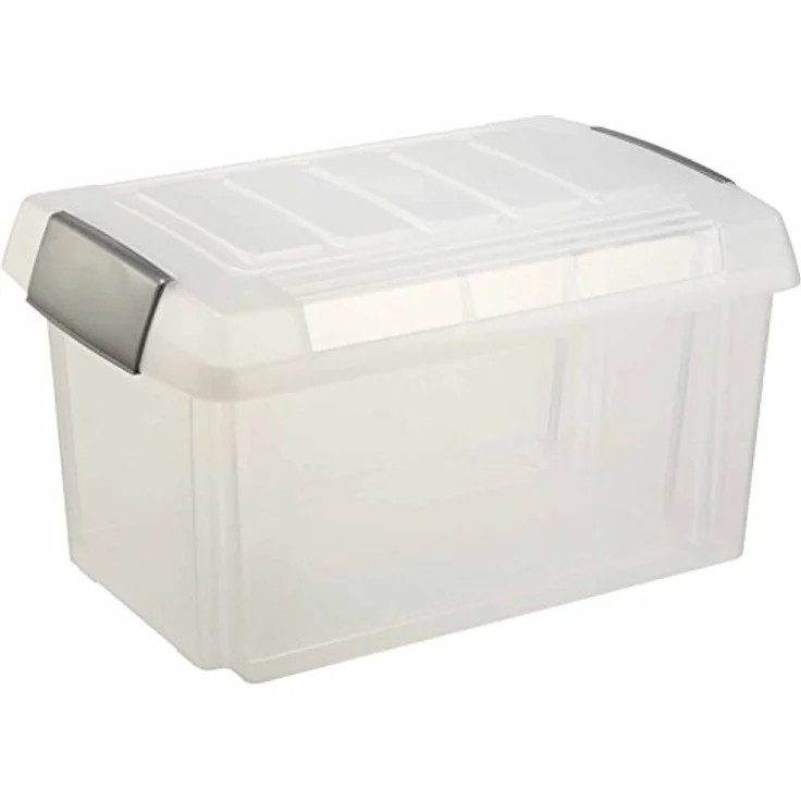 SUNWARE Nesta Box 60 Liter mit erhöhtem Deckel, transparent/silber, 615 x 405 x 330 mm – Bild 1